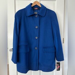 NEW! Alorna Vintage Royal Blue Wool Blend Peacoat Double Breasted Coat Size 16